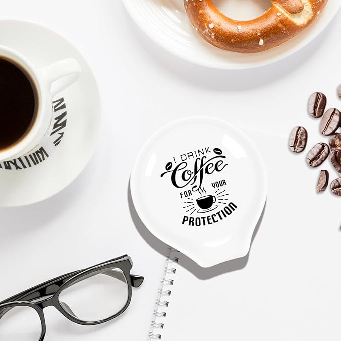 Funny Coffee Spoon Holder-Coffee Spoon Rest-Cafe Bar Station Accessories-I Drink Coffee For Your Protection Sign