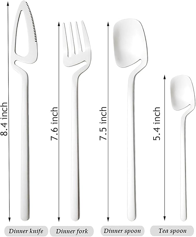 24-Pieces Hangable & Cute 18/10 Stainless Steel Flatware Set, Matte Cutlery Set Kitchen Dinnerware Include Knife/Fork/Spoon/Teaspoon Service for 6, Silver