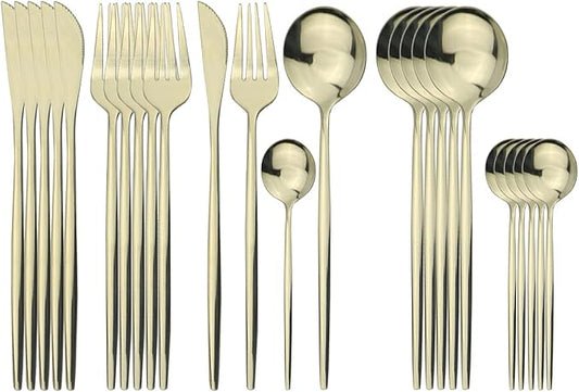 Champagne Silverware Set, 24-Piece Stainless Steel Flatware Set Service For 6, Mirror Polished Tableware Cutlery Set Knife Fork And Spoon For Home & Restaurant, Dishwasher Safe