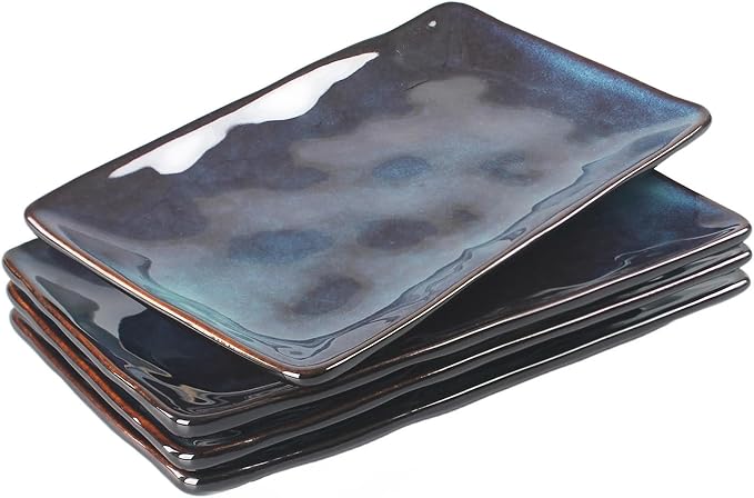 Ceramic Rectangular Plates, Large Cookie Trays, Set of 4, Shatterproof, Dishwasher-Safe, Perfect for Sushi, Baguettes, Snacks, Appetizers, Rolls, or Table Centerpieces.
