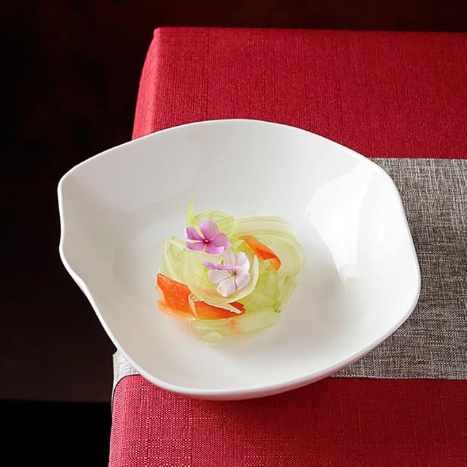 Dinner Plates 10-inch Hotel White Ceramic Kitchen Tableware Irregular Creative Fusion Service Appetizer Plate Club Deep Bowl Kitchen Salad Bowl