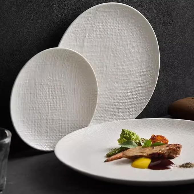 SONGCHAO Party Supplies Matte Cloth Grain Ceramic Dinner Plate Home Round Plate Shallow Plate Restaurant Appetizer Plate Dessert Plate Party Plates (Color : 28.5cm)
