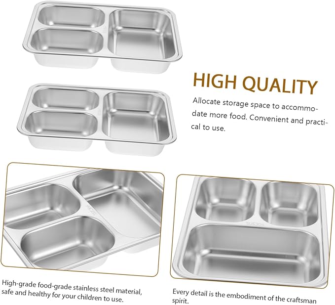 Luxshiny 2pcs Stainless Steel Serving Plates Food Divided Plate Serving Trays for Party Food