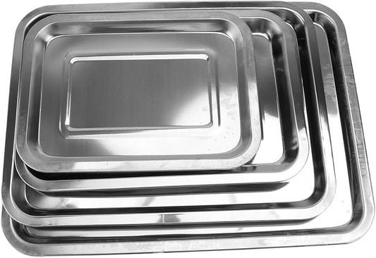 4pcs Stainless Steel Food Plate Snack Serving Trays Fruit Bread Dessert Trays Catering for Restaurant Home Dining