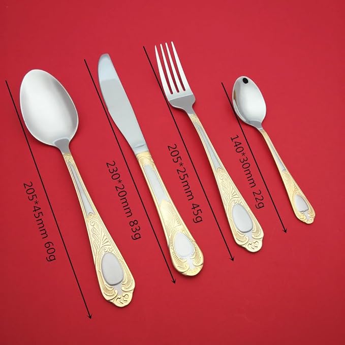 IKXO 24-Pc Premium Silverware Flatware Serving Set, Service for 6, 18/10 Stainless Steel Gold Plated Dining Flatware Gift Package for Christmas and Thanksgiving&Halloween