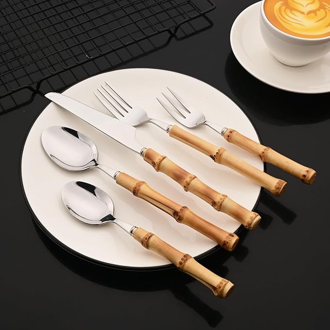 JASHII 24-piece Serving Utensils Hostess Set Stainless Steel Flatware Silverware Set Include Knife Fork Spoon for Buffet Home Kitchen Travel Camping