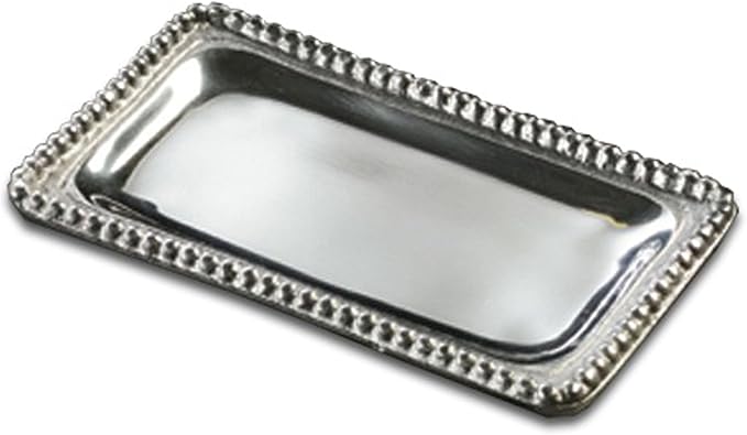 IHI EST. 1986 Rectangular Charcuterie Serving Platter Tray 6.5 Inch Aluminum Silver with Beaded Edge