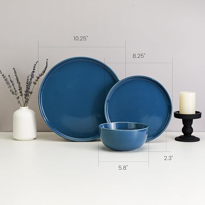 Kitchen Plates and Bowls Set Dinner Set for 4 Handpainted Dinner ware Sets, Microwave Safe Plates and Bowls Sets Stone Plate Scratch Resistant (Ocean Abyss)