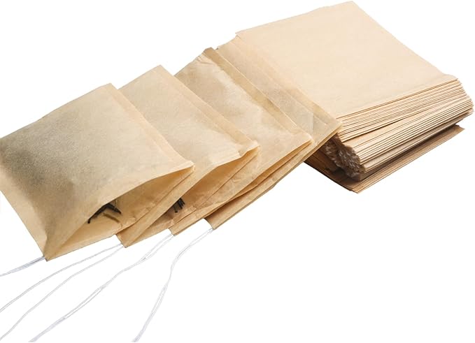Eketirry 400pcs Disposable Tea Bags for Loose Tea, Small Empty Tea Bag with Wood Pulp Material, Unbleached Tea Filter Bag with Drawstring (Initial,1.97 x2.76 inch)