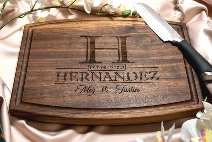 Personalized Cutting Board, Custom Wedding, Anniversary or Housewarming Gift Idea, Wood Engraved Charcuterie, for Couples, Family and Clients Classic Initial Design 015
