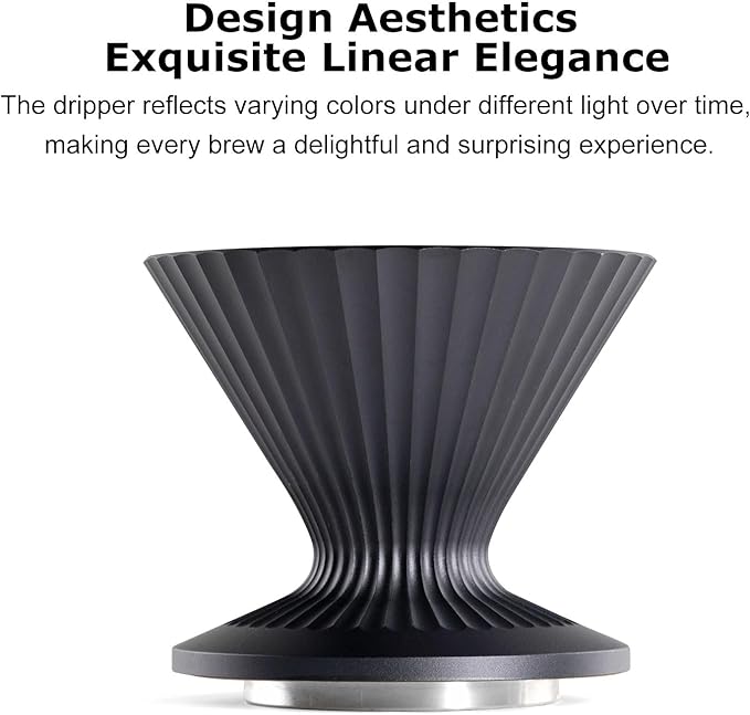 Pour Over Coffee Dripper Drip Coffee Pour Over Maker Resuable Blossom Cone Funnel Stainless Steel Metal Coffee Filter for Travel, Camping, Office, Home, Coffee Maker Brew (Midnight Black)