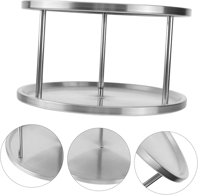 Cabilock Stainless Steel Seafood Plate with Double Layers and Brackets Rust Resistant Snack and Food Serving Platter for Restaurant Use Easy to Clean Refrigerator and Oven Safe Silver
