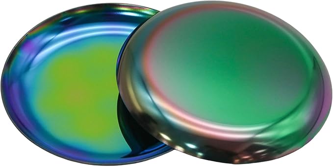 PINE & LINEN 2pcs Colorful Jewelry Dish,4inch Stainless Steel Trinket Tray Decorative Plate,Small Serving Tray for Home Decor/Decor Enthusiasts