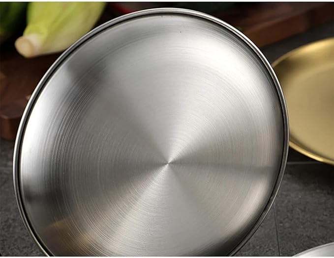 Stainless Round Serving Trays, Silver Decorative Storage Tray for Restaurant, Kitchen, Food, Coffee Table, 5.51×3.54×0.59in