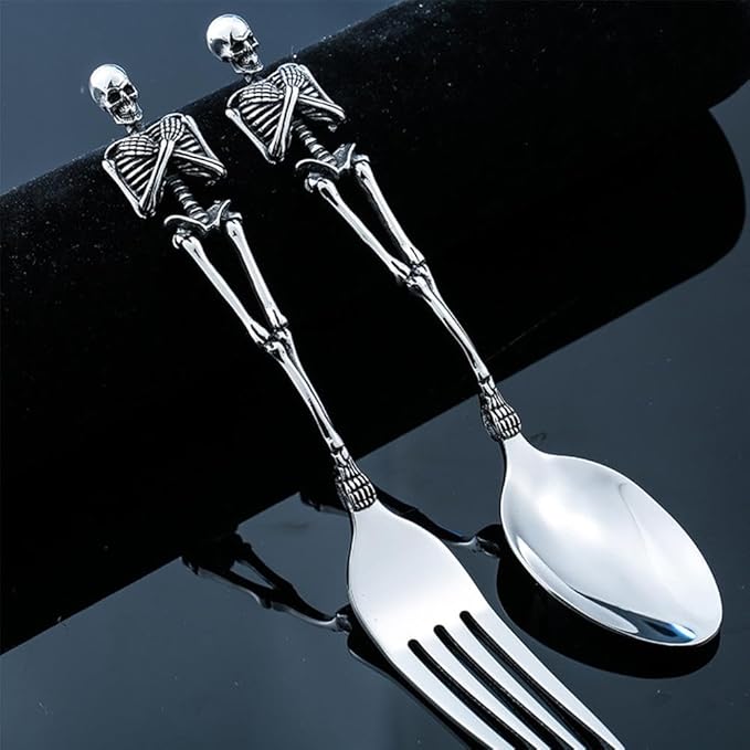Stainless Steel Skeleton Forks and Spoons Goth Silverware Set Flatware Tableware Design Modern Look Great Gifts for Halloween Easter and Christmas (Fork)