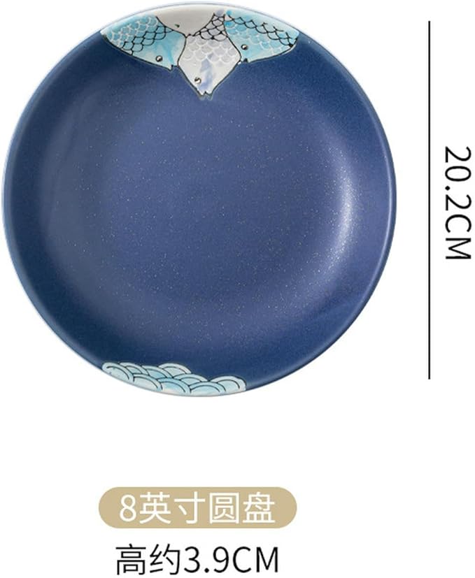 Japanese minimalist home cute cartoon creative ceramic plate - 8-inch rice plate (blue Yuyue)