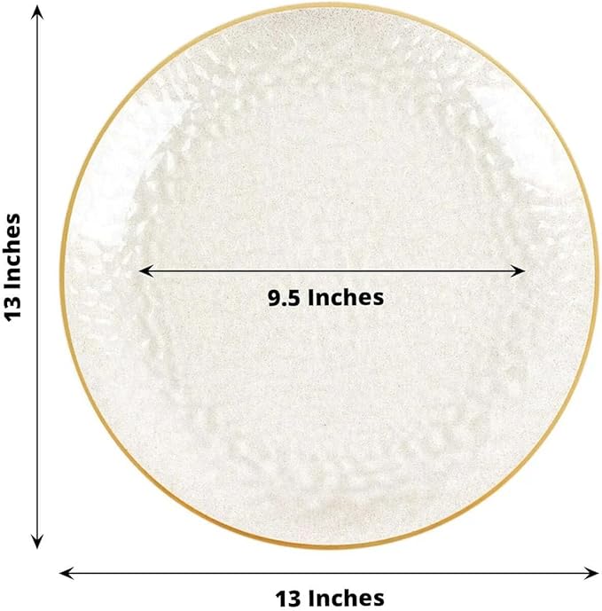 Efavormart 10 Pack Glitter Gold Clear Hammered Plastic Charger Plates, Round Disposable Serving Plates With Gold Rim - 13"