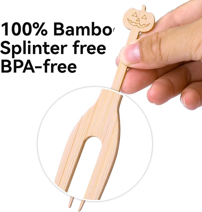 Bamboo Small Forks, 4.72 Inch 200 (4 Designs x 50) Appetizer Forks, Mini/Tiny Forks Dispoable Compostable for Charcuterie, Fruit, Desserts, Cocktail Parties, Wedding Snacks Bamboo Appetizer Picks