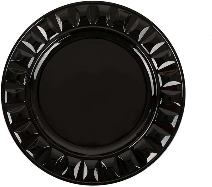Efavormart 6 Pack | 13" Black Round Bejeweled Rim Plastic Dinner Serving Trays, Disposable Charger Plates