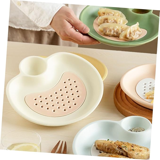 Zerodeko Dumpling Serving Tray Draining Section Sauce Plate Ceramic Plate for Sushi Snacks Desserts