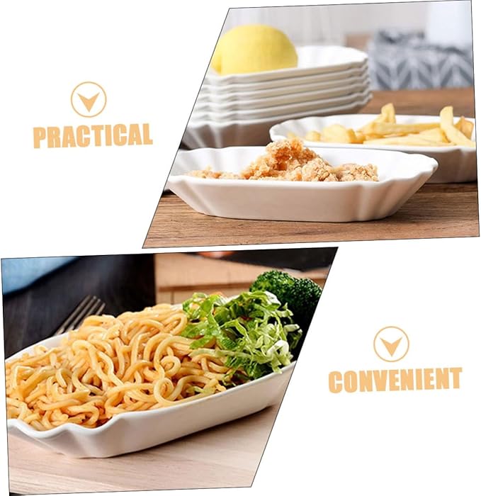 2pcs Ceramic Snack Plates French Fries Plate Appetizer Serving Trays for Snacks Decorative Seasoning Kitchen Sauce Dipping Dishes