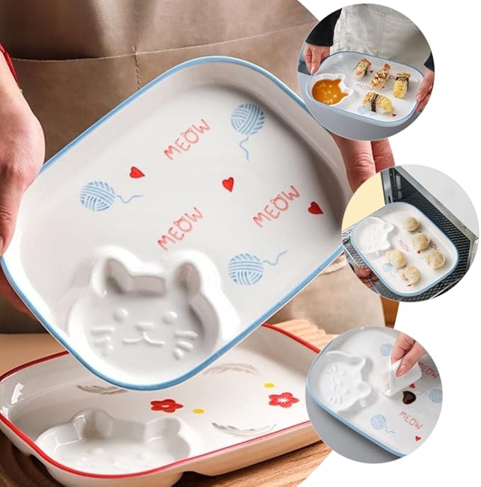 Hemoton 1pc Ceramic Dumpling Plate Sauce Compartment Multi-purpose Food Serving Plate for Appetizers Snacks and Desserts Lightweight Easy to Clean for Home and Restaurant Use