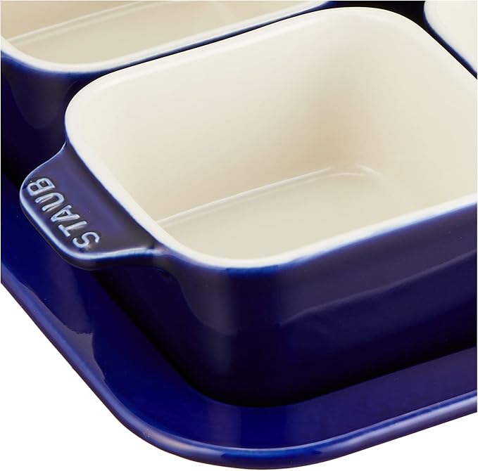 staub Appetizer Set 40511-121 Appetizer Set, Blue, Ceramic, Small Plate Set, 7.4 x 7.4 inches (18.7 x 18.7 cm)