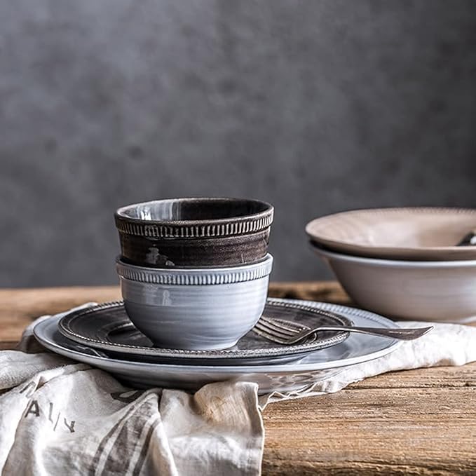 Dinnerware Sets Dish Set,Retro American Porcelain Tableware Set with Plates Bowls and Dish,Ceramic Dinner Set for Home Kitchen and Dinning