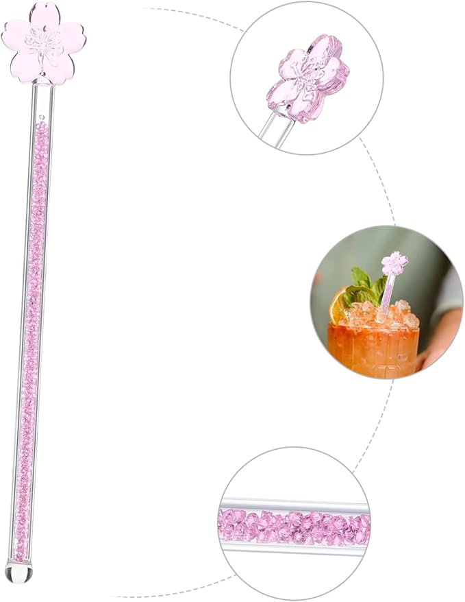 Flower Glass Stirring Rod Heat Resistant Glass Muddler for Coffee Milk and Juice Drinks for Cocktails and Beverages