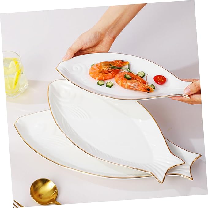 LIFKOME Fish Shape Ceramic Plate Cheese Tray Dinnerware Decorative Serving Plate