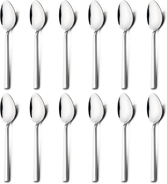 Alata Cube 12-Piece Forged Stainless Steel Teaspoons, Mirror Finish, Dishwasher Safe