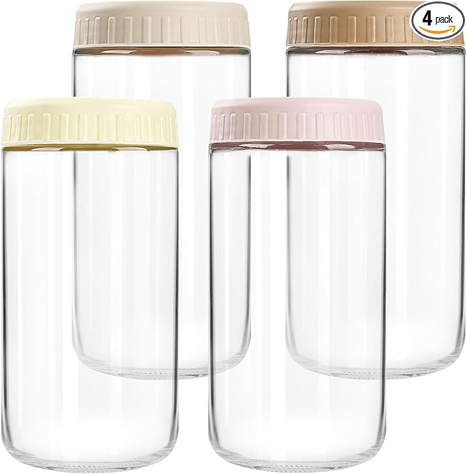 Overnight Oats Containers with Lids, 24oz Glass Jars with Lids 4 pcs, Wide Mouth Mason jars for Salad, Yogurt, Snacks, Meal Prep