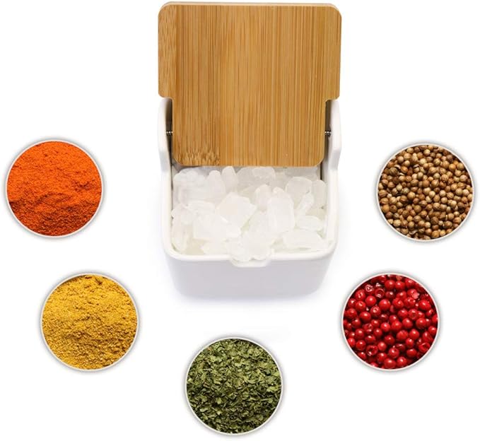 Lucky Goddness Porcelain Sugar Bowl Condiment Jar-Ceramic Flip Top Spice Container with Bamboo Lids and Spoons,for Kitchen Home