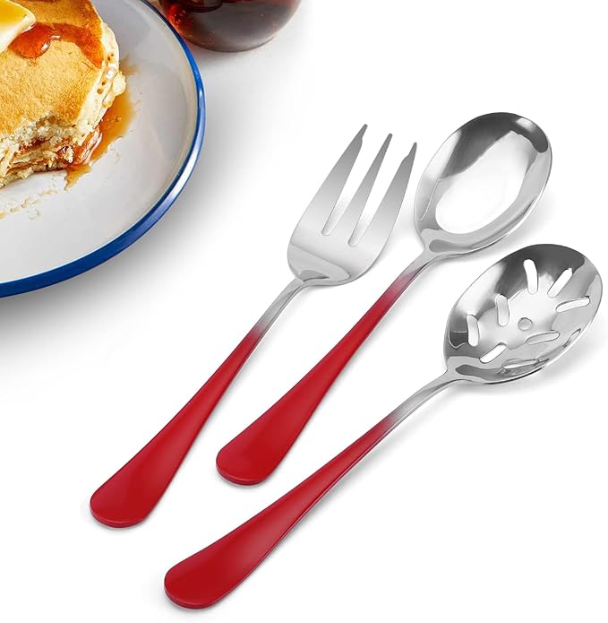 Bysta Serving Utensils Set, Gradient Red 5-Piece Hostess Set, Stainless Steel Silverware Flatware Cutlery Serving Set, Mirror Finish, Dishwasher Safe