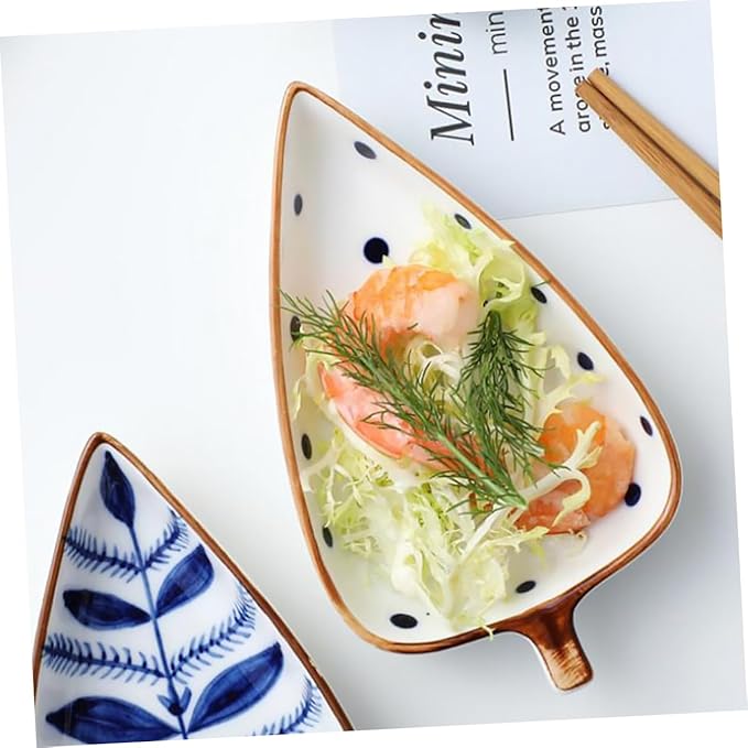 Cabilock Leaf-shaped Ceramic Sauce Dish Versatile Dipping Bowls for Condiments Snacks Fruits and Desserts for Home Parties Bbqs and Outdoor Events Random Style