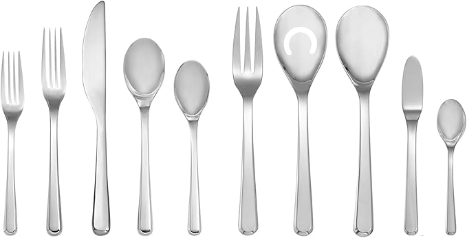 nambe Aura 45-Piece Flatware Set | 18/10 Stainless Steel Silverware Cutlery Set | Designed for Home Kitchens, Hotels, or Restaurants | Designed by Neil Cohen