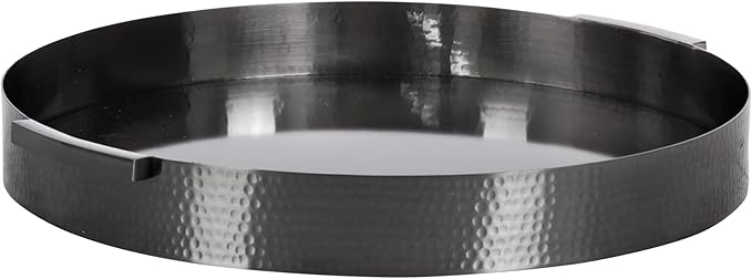 Kate and Laurel Samana Modern Glam Round Metal Tray, 17 Inch Diameter, Gray Gunmetal, Polished Decorative Circle with Hammered Surface for Use as Ottoman or Serving