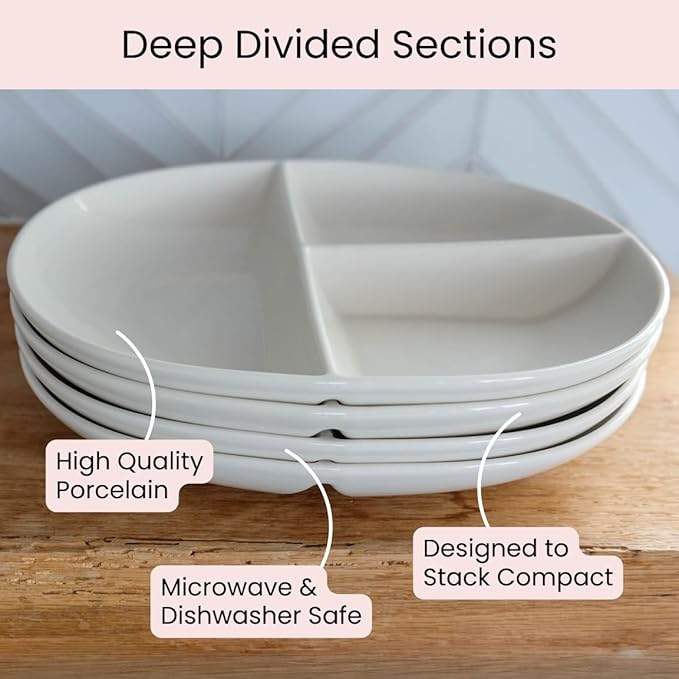 Uba Portion Control Plate (PORCELAIN) for Adults for Healthy Diet (4 Pack)