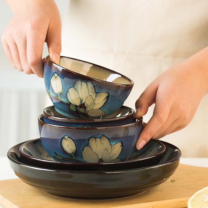 28 Piece Dinner Set Plate and Bowl Set for 6 People Vintage Tableware Service Sets Ceramic Dinner Set for Home Gift