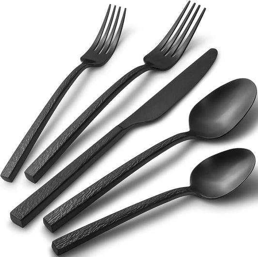 Alata Ripple 20-Piece Black Silverware Set Stainless Steel Flatware Set,Service for 4,Cutlery Set,Dishwasher Safe