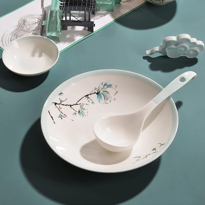Elegant Dinnerware Set, Service for 4/6/8 People, Porcelain Sets, Ceramic Dinner Sets with Dishes/Plate/Bowl, Lead-Free Tableware, Dishwasher & Microwave Safe,48 P, White