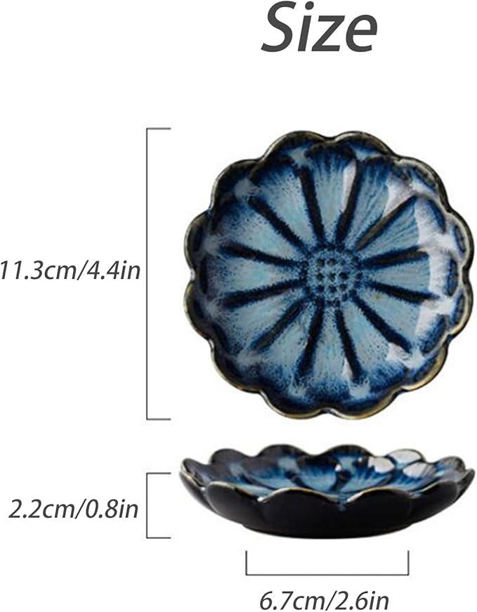 Dxcaicc 4 Pcs Ceramic Soy Sauce Dish,Mini Appetizer Plates,Ceramics Seasoning Dishes,Sushi Vinegar Bowl,BBQ, Condiments, Appetizer, Dessert, Sushi,B