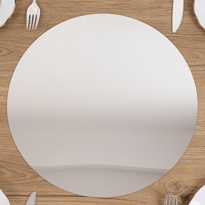 Efavormart 10 Pack Silver Round Acrylic Mirror Tray for Decoration, Large Circle Candle Plate Centerpiece Bases - 14"