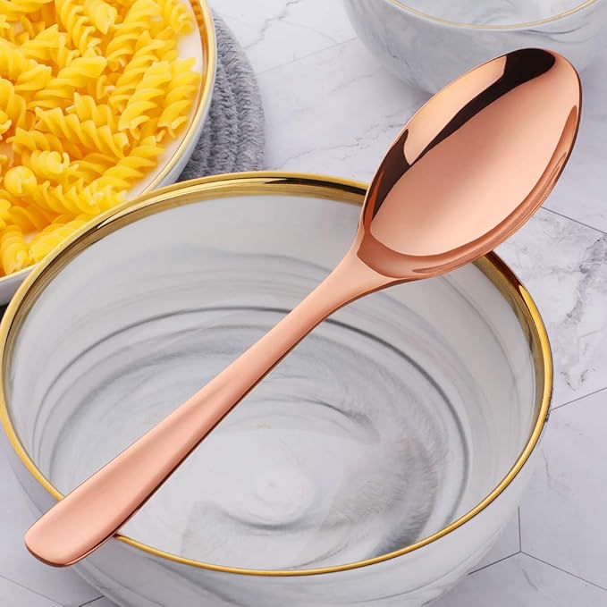 Buffet Serving Spoons, Stainless Steel 10 Inch Rose Gold Plated Server Set of 2, Large Salad Serverware Utensils, Dishwasher Safe