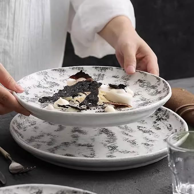 Kitchen Plates Creative Frosted Underglaze Ceramic Irregular Dinner Plate Cold Dish Plate Restaurant Salad Plate Appetizer Plate Restaurant Plates(8.5inch)