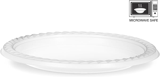 Basix 100 Count Disposable Plastic Plates Microwave Safe 7-Inch, White