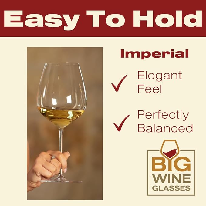 Imperial Giant Wine Glass - Premium Crystal Wine Glasses Set of 2 - Fits Entire 750 ml Bottle