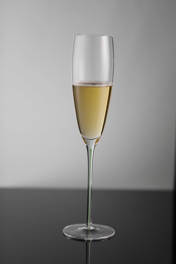 Champagne Flutes Set of 4, 8 oz, Hand Blown Lead-Free Premium Crystal Champagne Glasses, mint green Thread with Stem,Thin Rim, -Daily Use,Unique Wedding Anniversary or Birthday Gift,Party