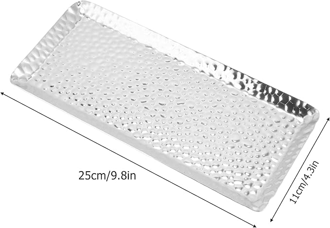 Towel Hammered Trays Stainless Steel Multi Purpose Dishwasher Dessert Tray Plate for Home Restaurant Hammered Appearance (Silver)