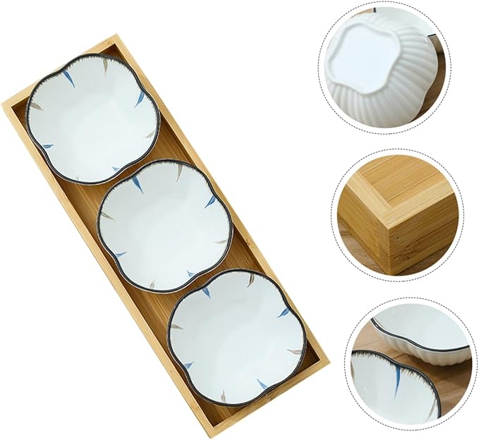Amosfun Japanese Style Snack Plate Set 6 Ceramic Small Plates with Divided Compartments for Dried Fruits Appetizers and Sauces for Home Dining and Restaurants